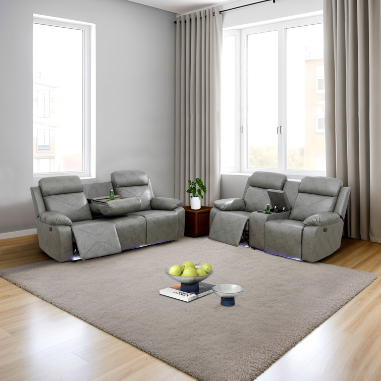 Wrought Studio Lynnsey Gray Breathing Leather 2Piece Couch Living Room